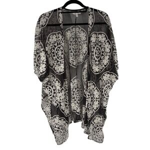 Maurices Lace Kimono Black White Floral Open Front One Size Cover Up
